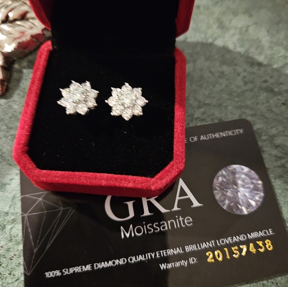 Moissanite Earrings 18K White Gold Plated D Color - Picture 5 of 5